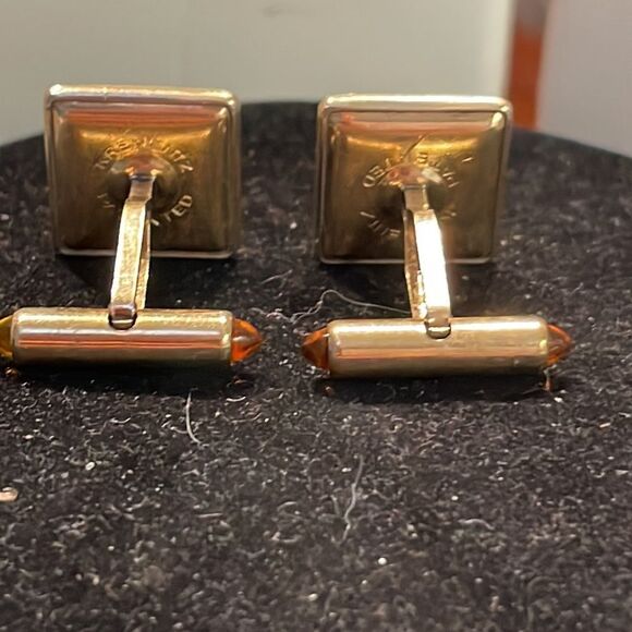 Vintage 60s Krementz square gold filled ribbed engravable bullet back cuff links - Picture 11 of 15